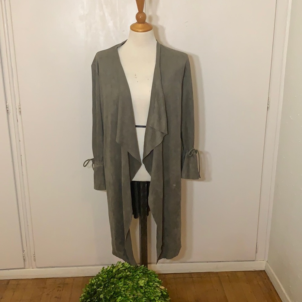Mustard Seed Faux Suede Olive Duster Coat